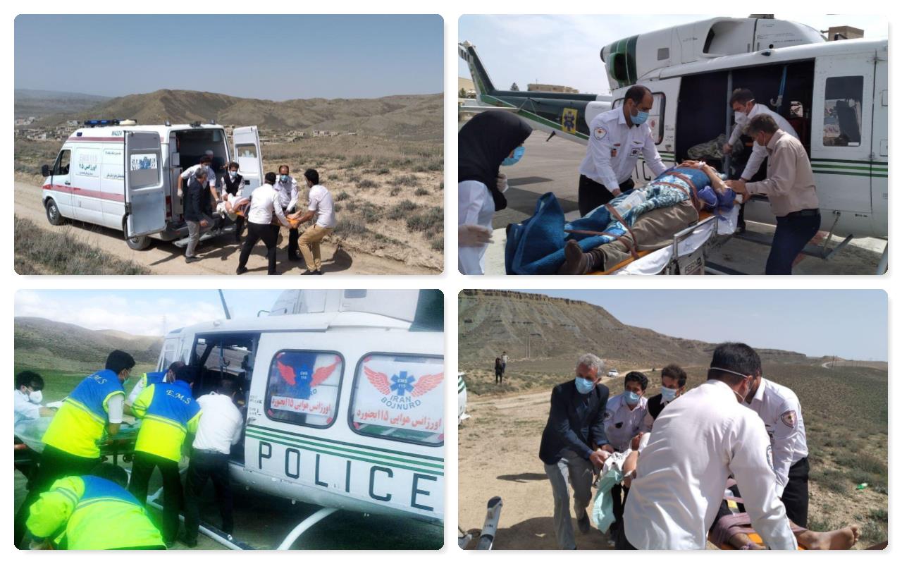 انتقال دو مصدوم به بیمارستان امام علی (ع) بجنورد توسط اورژانس هوایی